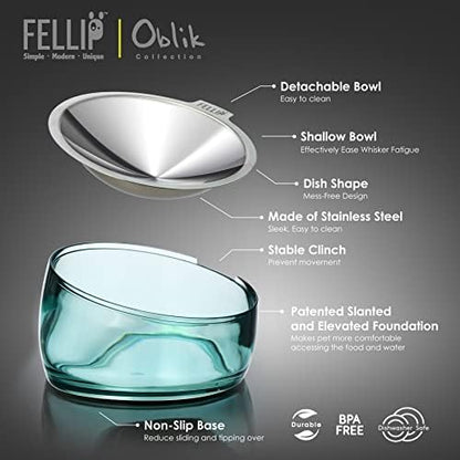 Felli Oblik Elevated Cat Bowl Removable Stainless Steel Wide Dish for Dry Wet Food Feeding & Dishwasher Clean, Slanted Whisker Fatigue Friendly Metal Plate (Classic, 0.5 Cups Shallow Dish) - Image 2