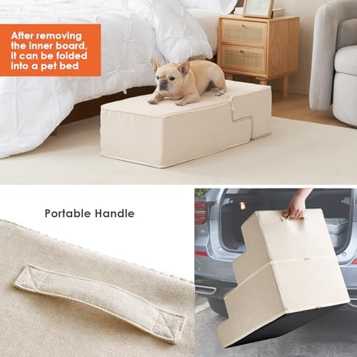 EHEYCIGA Dog Stairs for Bed 20" H, 4-Step Extra Wide Dog Steps, Beige - Image 6