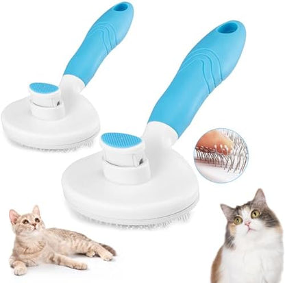 Self Cleaning Slicker Brush - Cat Brush Skin-Friendly Deshedding Grooming Massaging Tool for Long & Short Haired Pets, Cat Hair Brushes Removes Undercoat for Dogs Cats Rabbits-UPGRADED (2Pack Blue) by itPlus
