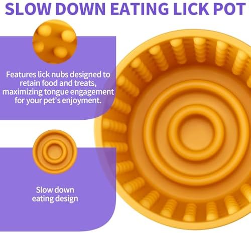 Dog Lick Bowl, Bestalk Anxiety Relief Slow Feeder Dog Lick Mat Treat Dispenser, Non-Slip Dog Licking Bowl Dog Enrichment Toys for Small Medium and Large Breed Dogs, BPA Free Silicone(Yellow,S) - Image 3