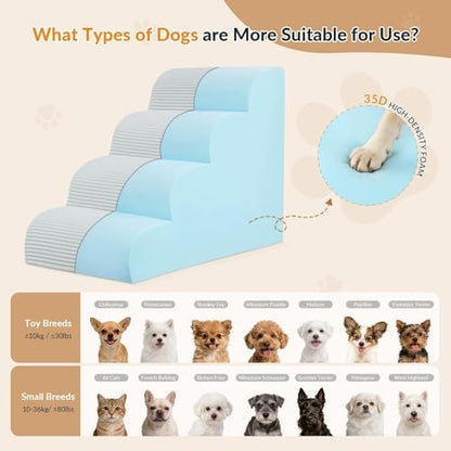 Dog Stairs for Bed Up to 24" H, Extra Height 22.8" 4-Step Pet Steps for Small Dogs and Cats, Non-Slip Sturdy Dog Ramp with Anti-Tip Safety Strap and Washable Cover,Balanced Ramp Indoor Pet Stairs - Image 5