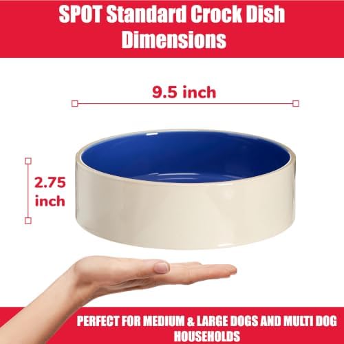 SPOT Standard Crock Dish - Heavy Duty, Non-Slip, Round Ceramic Food/Water Bowl for Pets, Ideal for Medium to Large Dogs or Multiple Animals, Dishwasher Safe - 9.5 in, 8 Cups, (64 Oz) - Image 2