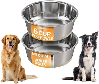 Neater Pet Brands Stainless Steel Dog Bowls with Non-Slip Rubber Bottom – Set of 2, 6 Cup (48 oz), Tan - Heavy Duty Metal Dog Bowl, Dishwasher Safe, Food or Water Bowl, Ideal for Large Dogs by NeaterPetBrands