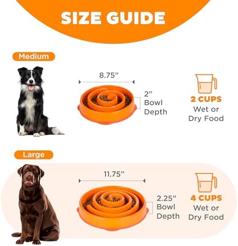 Outward Hound Fun Feeder Slo Bowl – Large 4‑Cup Capacity, Slow Feeding, Medium to Large Dogs, Non‑Slip, Orange, Swirl Pattern - Image 5