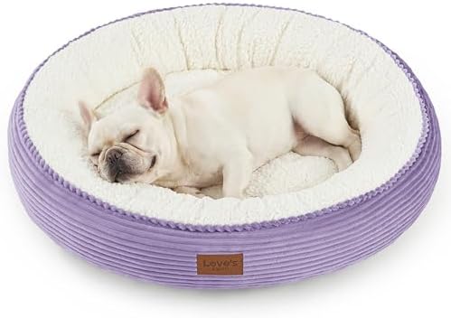 Love's cabin Round Donut Cat and Dog Cushion Bed, 30in Pet Bed for Medium or Large Dogs, Anti-Slip & Water-Resistant Bottom, Soft Durable Fabric Pet Beds, Washable Calming Cat Bed, Violet by Lovescabin