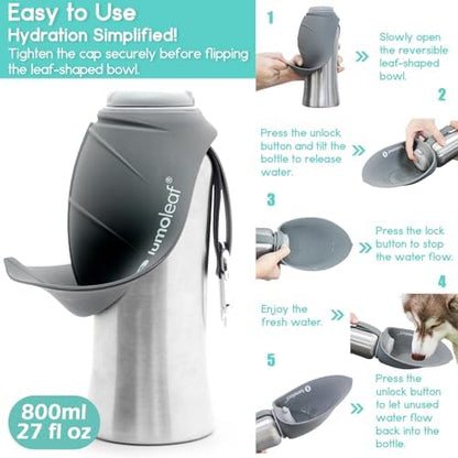 LumoLeaf Portable Dog Water Bottle 27 OZ, Stainless Steel Pet Travel Water Bottle Dispenser for Walking, Hiking and Outdoor, Portable Water Bowl for Large Dogs (Grey) - Image 5