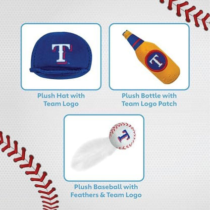 BEST PLUSH CAT TOY: MLB TEXAS RANGERS Complete Set of 3 piece Cat Toys filled with Fresh Catnip. Includes: 1 Baseball Cap Cat Toy, 1 Baseball Cat Toy with Feathers & 1 Beer Bottle. Beautiful Team LOGO - Image 7