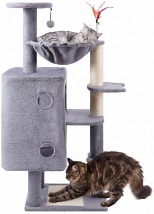 HUITREE 45in Cat Tree Tower with Big Condo for Indoor Cats,Cat Tower with Scratching Post,Scratching Board and Cat Toys,Multi-Level,Small Space,Transformer Cat Tree (338G) by HUITREE
