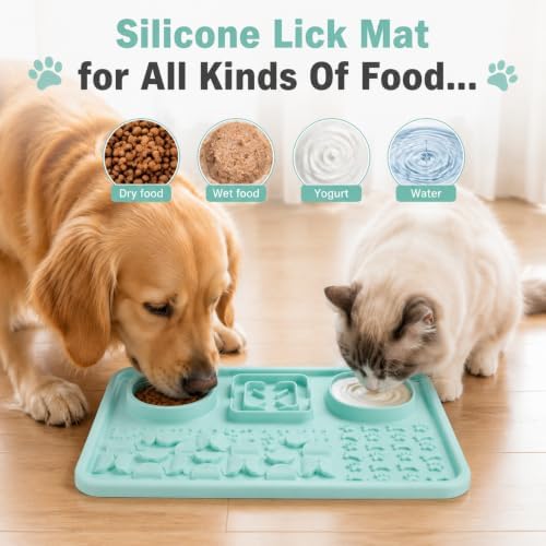 Silicone Dog Slow Feeder Lick Mat with Suction Cups, Multi-Puzzle Partition Pet Snuffle Feeding Tray for Puppy Cat Slow Eating Boredom Relief Training (Mint Green) - Image 2