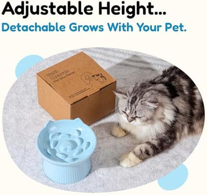 Unbreakable Raised Slow Feeder Bowl for Cats and Small Dogs, Elevated Cat Bowls, Detachable Slow Feede Bowl, Heavy Weighted, Non-Slip Feeder, Dry & Wet Food, Whisker Friendly (Blue; 6.2'') - Image 4