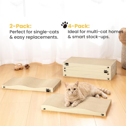 Cat Scratcher, Durable Scratch Pad, Corrugated Cardboard Scratching Board for Indoor Cats, Heavy Duty, Double-Sided Usability, Recyclable, with Catnip, 2 Pack - Image 4