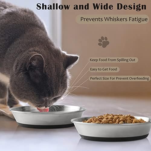 WROSWT Stainless Steel Cat Bowls,Whisker Friendly Shallow Cat Dishes for Food and Water,Non-Slip Silicone Bottom,Heavy Duty,Replacement Kitten Metal Plate for Elevated Stands,3 Pack - Image 6