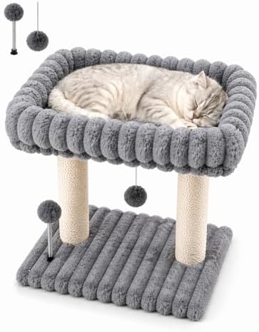 Small Cat Tree with Bed and Scratching Post for Indoor Cats｜Grey by Unknown