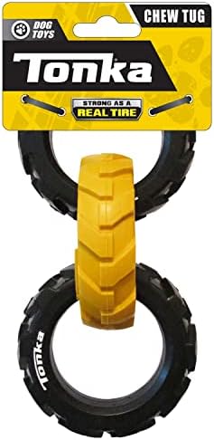Tonka Rubber 3-Ring Tug Dog Toy, Lightweight, Durable and Water Resistant, 7.5 Inches, for Medium/Large Breeds, Single Unit, Yellow/Black by Tonka