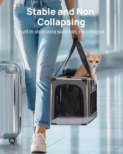 Pecute Airline Approved Cat Carrier, Pet Carrier Soft-Sided, Portable Dog Carrier with Stable Structure, TSA Approved Pet Carrier for Pets Less Than 12lbs, Cat Carrier Bag Suitable for Travel, Gray - Image 2