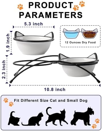 Y YHY Cat Food Bowls, 12 oz Raised Cat Bowls for Food and Water,Ceramic Elevated Pet Dishes Bowls with Stand, Cats and Small Dogs, Dishwasher Safe - Image 2
