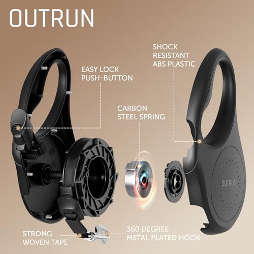 OUTRUN Retractable Dog Leash 26 FT Tape up, to 110 lb, No Tangle, Black - Image 2