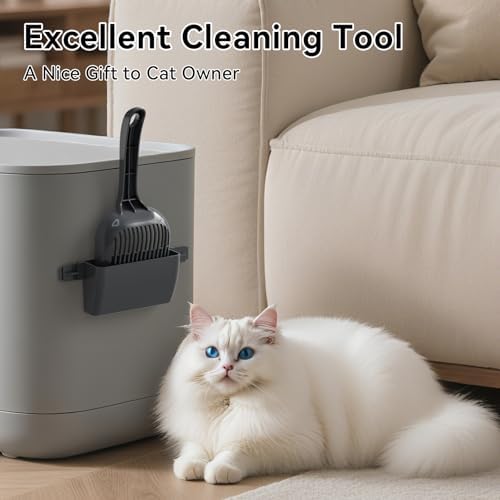 Booche Large Cat Litter Scoop, fits All Boxes, Fast sifting for Kitten Poop, Reduces Hand Fatigue, Saves Litter, speeds scooping. Includes Holder. - Image 5