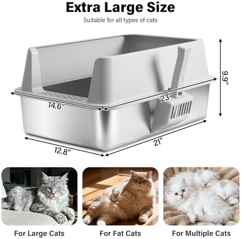 Stainless Steel Cat Litter Box with Lid, 2 Pack XL Metal Litter Box - Image 2