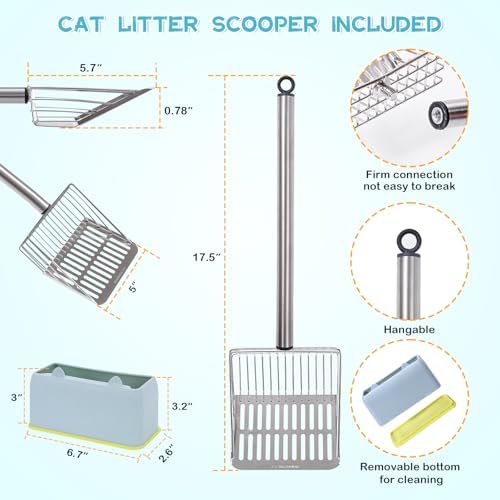 PETOCAT Metal Cat Litter Scoop with Holder Stainless Steel Kitten Poop Scooper, 17.5" Heavy Duty Pet Poop Sifter for Cat Box, Long Handle Large Waste Shovel, Fast Sifting Big Clumps, Solid & Durable - Image 5