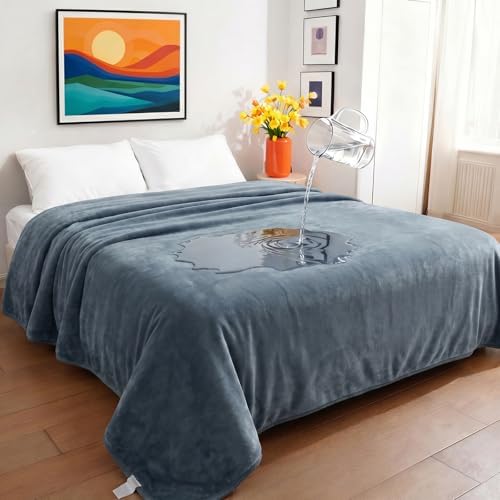 Sunheir Waterproof Blanket for King Size Bed, 108"x86" Reversible Soft Sherpa Fleece Flannel Throw, Leakproof Spill-Proof Dog Pet Blanket, Furniture & Sofa Protector, Camping, Travel, Grey by SUNHEIR
