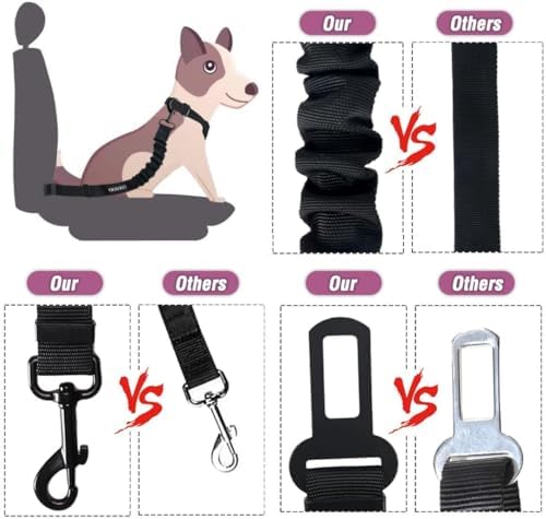 COOYOO Dog Seat Belt,Retractable Dog Car Harness Seat Belt for Car Adjustable Nylon Pet Safety Seat Belts Heavy Duty & Elastic Bungee Buffer - Image 6
