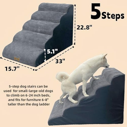 5-Step Dog Stairs for 23 Inch High Beds & 20-30 Inch Couch Bed, Non-Slip Balanced Indoor Pet Ramp Stairs for Small Old Large Dogs Cats to Get on Bed 30D - Image 3