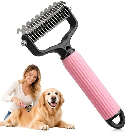 Pet Grooming Brush, Double-Sided Deshedding Dematting Tool for Dogs & Cats, Detangling Tool For Matted Fur, Ideal For Medium Or Long Haired Breeds (Pink) by Unknown