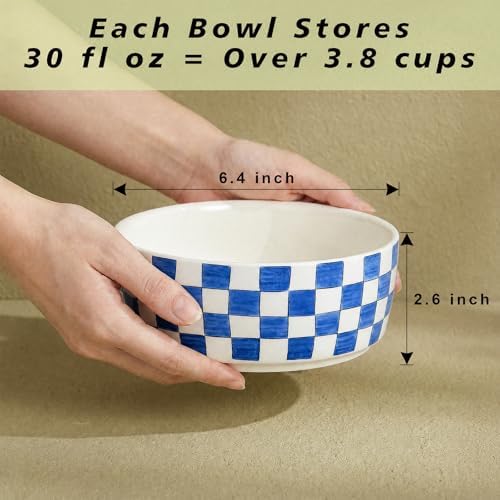 6.4 inch Ceramic Hand Painted Basic Dog Bowl Set of 2 with Anti-Skid Rubber Base, Food and Water Bowls for Small Pets,Blue - Image 2