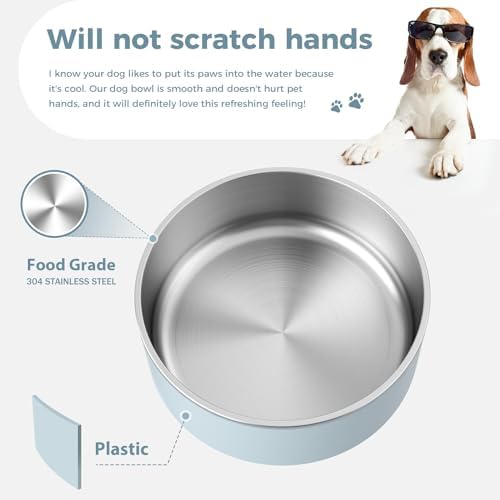 WENBOKMIN Dog Bowl, Stainless Steel Food and Water Bowl, 40oz, Light Grey | Non Slip Quiet Bottom, Easy to Clean, Dishwasher Safe - Image 4