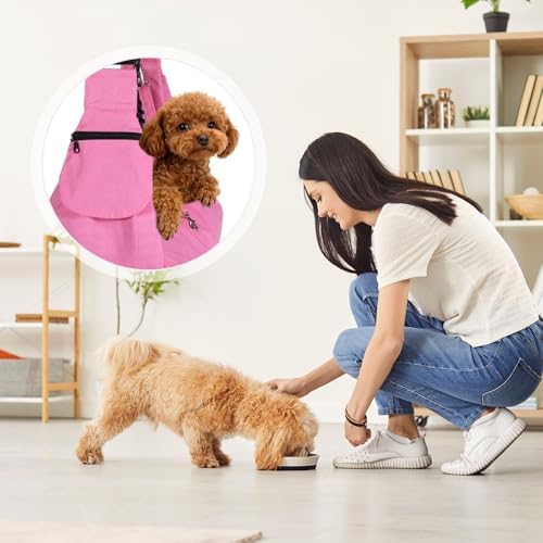 Dog Sling Carrier for Small Dogs and Cats Up to 16.5 Lbs, Soft Canvas with Zipper Pocket Pet Crossbody Shoulder Bag, (Pink, 1 Pcs) Intended for Outdoor/Camp/Travel - Image 4