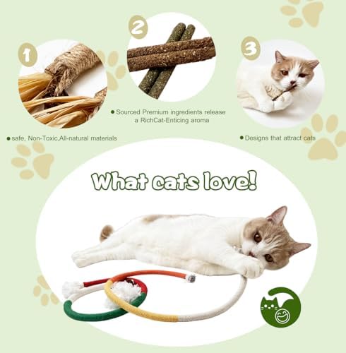 Silvervine Chew Sticks & Cat Chew Long Rope for Cats, 12 Pack Natural Catnip Chew Toys - Image 4