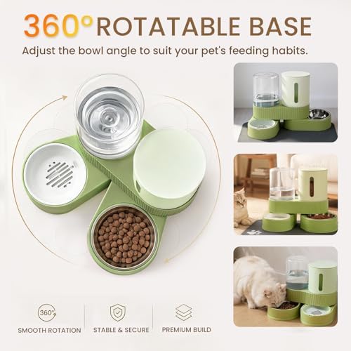Gravity Cat Feeder 2 Pack Automatic Food Feeder and Water Dispenser Set Detachable Pet Bowl with Silicone Mat for Cats Small Medium Dogs, Large Capacity(Green) - Image 5