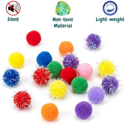 50 Count 1.2 Inches Pom Pom Balls with Cat Ball Launcher, Interactive Cat Toy for Indoor Kittens, 25 Pcs Sparkle and 25 Pcs Simple Pompoms are Included for Exercise, Training & Boredom Relief - Image 3