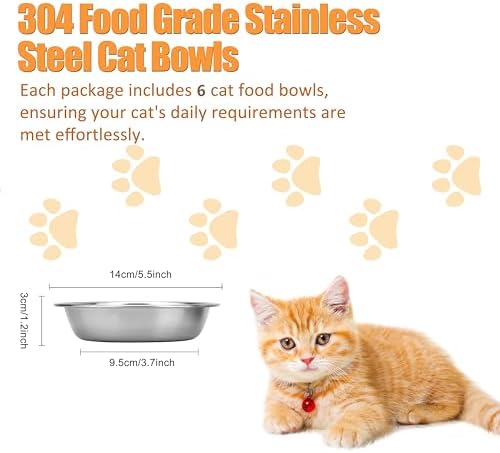 6 Pcs Stainless Steel Cat Bowls, Metal Shallow Cat Bowls Whisker Friendly - Image 3