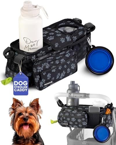 Dog Stroller Caddy Organizer with 2 Insulated Cup Holders & Treat Pocket by Rubyloo