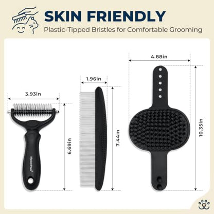 3-in-1 Pet Grooming Kit Rake Metal Comb & Bath Brush Black - Image 5