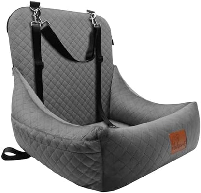 Car Dog Seat,Pet Carseats for Dogs up to 30lbs,Safe and Comfy Puppy Travel Car Bed with Storage Pockets and 2 Safety Belt,Ultra Soft Fabric, Easy to Install,Fully Removable Washable the Covered,Grey by VERGODPRODogCarSeatBed