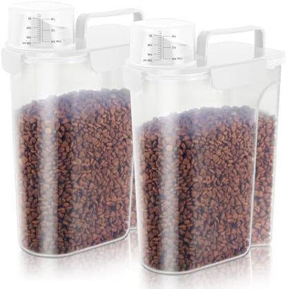 5Lbs Airtight Dog Cat Storage Container Portable with Upgraded Large Spout and Cup, Plastic Pet Food Dispenser for Small Animal Kibble, Bird Seed, Oatmeal, Rice, Flour, Brown Sugart-2 Pack Milky white by LEAWALK