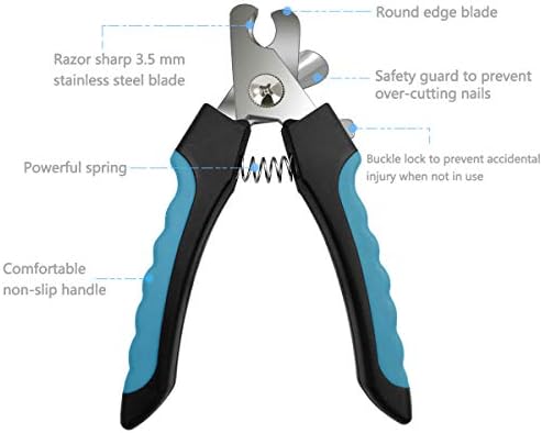 Pet Nail Clippers and Trimmers Set Safety Guard to Avoid Over Cutting Razor Sharp Blades Grooming Tool for All Small Large Dog Cat (Blue/Black) - Image 2