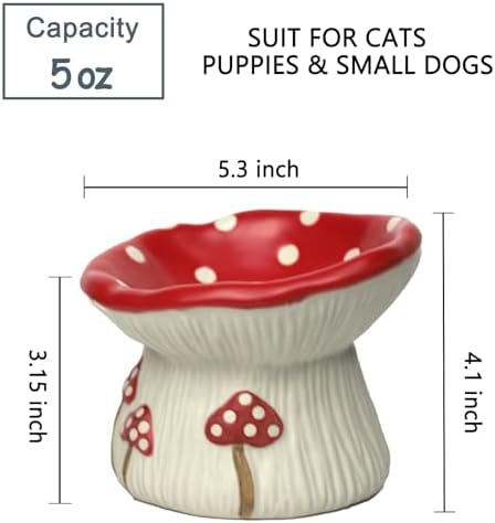 Ceramic Cat Bowl, Cute Red Mushroom Elevated Cat Food Dish, Shallow Raised Feeder, Anti Vomiting, Stress Free, Whisker Fatigue - Image 2