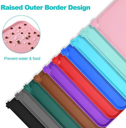 Silicone Waterproof Dog Cat Pet Feeding Mats, Non Slip, Easy Clean Pet Dog Cat Bowl Mats Placemat (18.5" x 11.5") Pink - Image 4