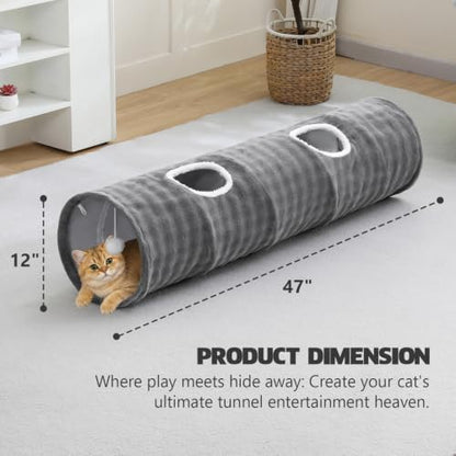 Straight Bubble Cat Tunnel for Indoor Cats 47"x12", Grey - Image 4