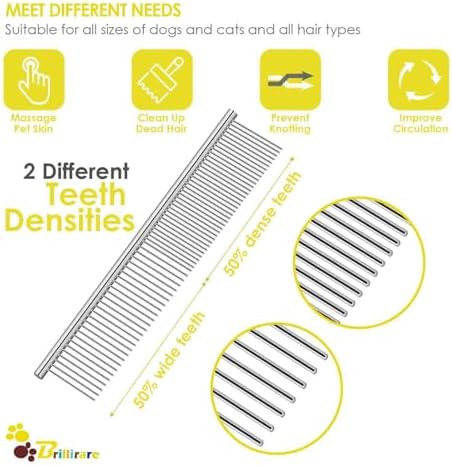 Dog Grooming Comb Pet, Stainless Steel Cat Combs with Rounded Teeth, Professional Metal Tear Stain Remover, Dematting Tool for Small, Medium & Large Pets-7.5in - Image 3