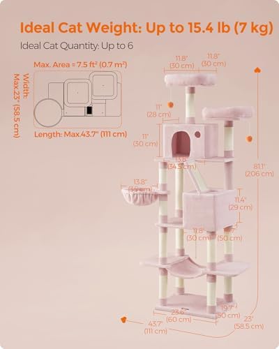 Feandrea Cat Tree, 81.1-Inch Large Cat Tower, Multi-Level Condo, Jelly Pink - Image 6