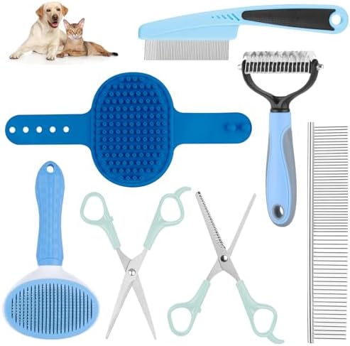 Pet Grooming Kit with Pet Shedding Slicker Brush, Bath Massage for Rabbit, Puppy, Kitten, All Hair Types, Includes Multiple Combinations of Combs and Brushes by Aiolpy