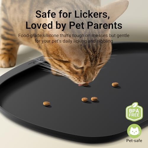 DownyPaws Cat Food Mat,Silicone Waterproof Feeding Mat, 18"×12.5", Black - Image 2