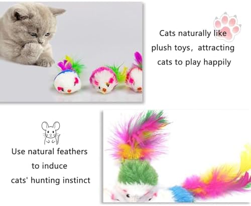 Cat Mouse Toy - 15 Pack Furry Rattle Mouse Toys for Cats with Feather Tail, Realistic Plush Kitten Toys with Catnip & Rustling Sound, Interactive Cat Toys for Indoor Cats - Image 3
