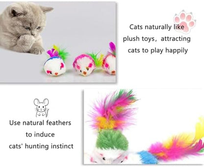 Cat Mouse Toy - 15 Pack Furry Rattle Mouse Toys for Cats with Feather Tail, Realistic Plush Kitten Toys with Catnip & Rustling Sound, Interactive Cat Toys for Indoor Cats - Image 3
