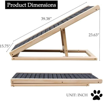 Folding Dog Ramp for Bed, Couch & Car，17" Adjustable Pet Ramp with Non-Slip Rubber Mat, 5-Level Height Adjustments, Portable Ramp for Small, Large & Senior Dogs or Cats，Easy Storage - Image 2
